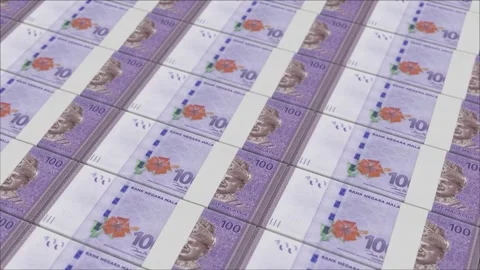100 MALAYSIAN RINGGIT banknotes printed by a money press Stock Footage 248986652