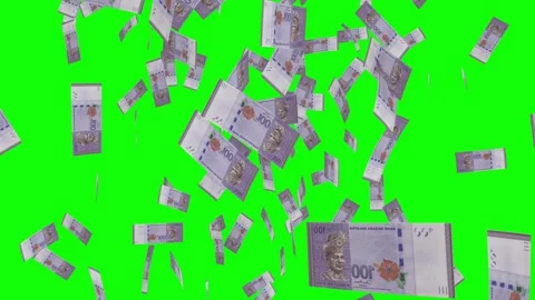 100 MALAYSIAN RINGGIT notes falling Green screen Stock Footage 258459192