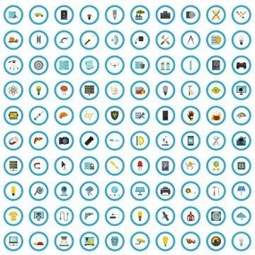 100 manmade icons set, flat style イラスト素材