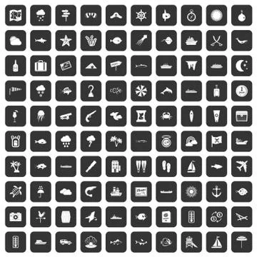 100 marine environment icons set black イラスト素材