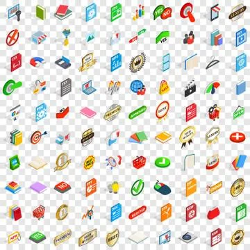 100 mark icons set, isometric 3d style Stock Illustration