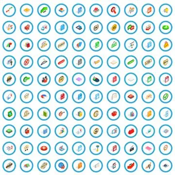 100 mark icons set, isometric 3d style Illustrazione stock