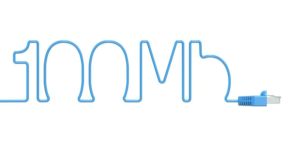 100 Mbps internet concept, computer network cable. 3D rendering Illustrazione stock