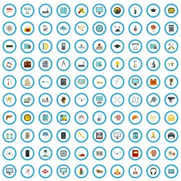 100 mechanics engineering icons set, flat style Stock Illustration