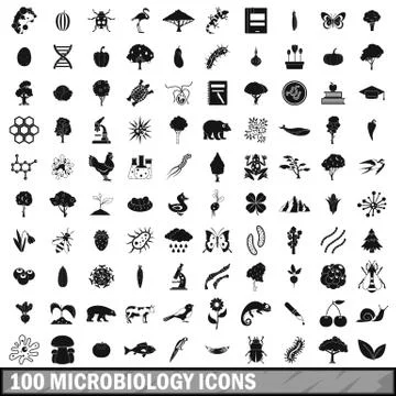 100 microbiology icons set, simple style 스톡 일러스트