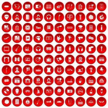 100 microphone icons set red Illustrazione stock
