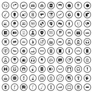 100 microphone icons set, simple style Illustrazione stock