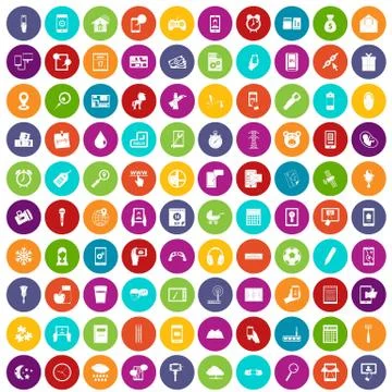 100 mobile app icons set color Stock Illustration