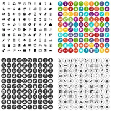 100 mobile app icons set vector variant Stock Illustration