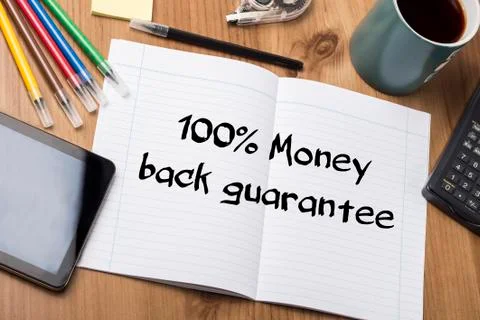 100% Money back guarantee - Note Pad With Text Stock Photos