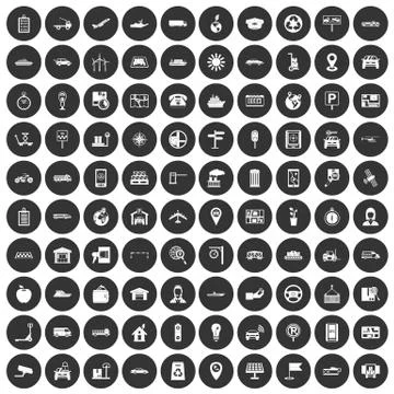 100 navigation icons set black circle Illustrazione stock