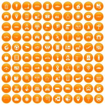 100 navigation icons set orange 库存插图