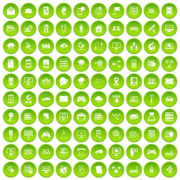 100 network icons set green circle Illustrazione stock