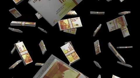 100 New Shekels Falling Animation on Black Background Stock Footage 301473295