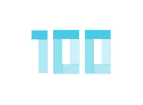 100 number, vector logo, paper cut desing font made of blue color tones .Isol Stock Illustration