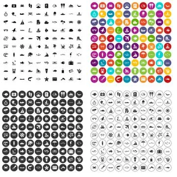 100 ocean icons set variant Stock Illustration