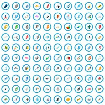 100 office document icons set, isometric 3d style Stock Illustration