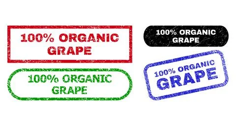 100% ORGANIC GRAPE Rectangle Watermarks Using Unclean Texture Stock Illustration