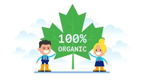 100% Organic lettering on leaf.	 Stock Illustration