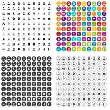 100 people icons set vector variant 스톡 일러스트