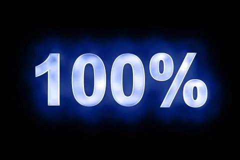 100 percent in glowing numerals on blue Stock Illustration