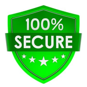 100 percent secure, green shield badge. 3D rendering Stock Illustration