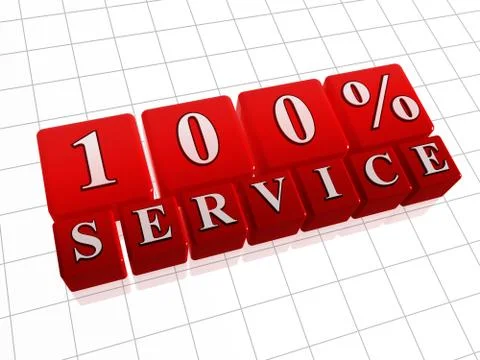 100 percent service - 3d text over red box Ilustração Stock