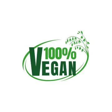 New lettering 100% percent vegan logo sign mark green vegetarian symbol  vecto: Graphic #117746209