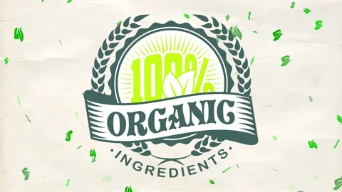 100 percent vital elements food products publicity with fancy circular seal on Video stock 130601830