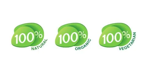 100 percents natural emblems set Stock Illustration