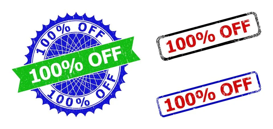 100 Percents OFF Rosette and Rectangle Bicolor Stamp Seals with Distress Styles Stock Illustration