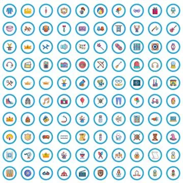 100 performance icons set, cartoon style イラスト素材