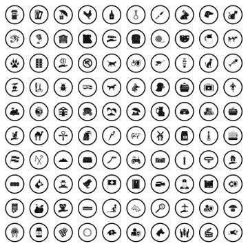100 pets icons set, simple style Stock Illustration