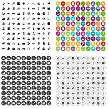 100 pets icons set vector variant Stock Illustration