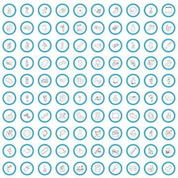 100 physical sciences icons set, outline style Stock Illustration