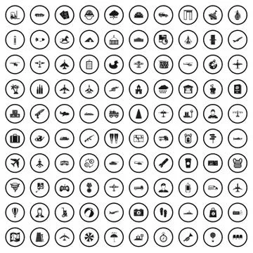 100 plane icons set, simple style Illustrazione stock