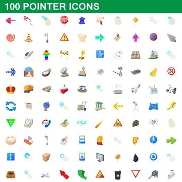 100 pointer icons set, cartoon style Stock Illustration