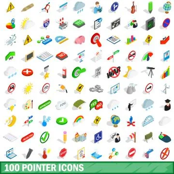 100 pointer icons set, isometric 3d style Illustrazione stock
