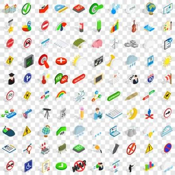 100 pointer icons set, isometric 3d style Stock Illustration