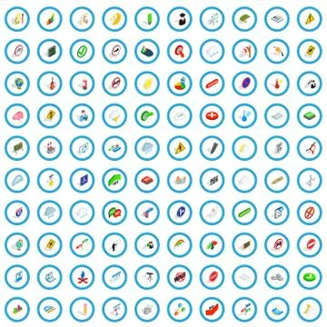 100 pointer icons set, isometric 3d style Stock Illustration