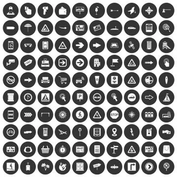 100 pointers icons set black circle Stock Illustration