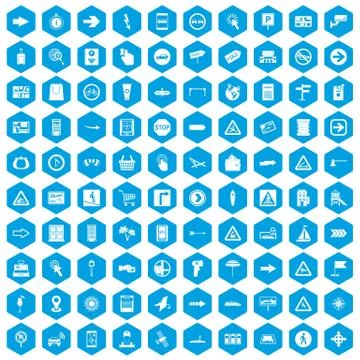 100 pointers icons set blue Stock Illustration