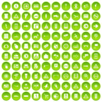 100 pointers icons set green circle Stock Illustration