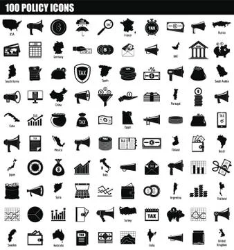 100 policy icon set, simple style Stock-Illustration