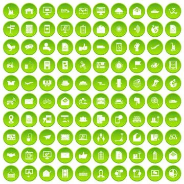 100 post and mail icons set green circle Illustration
