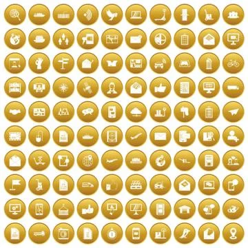100 post and mail icons set gold Illustration