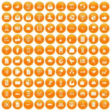 100 post and mail icons set orange Illustration