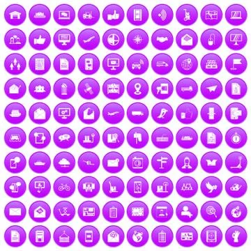 100 post and mail icons set purple Illustration