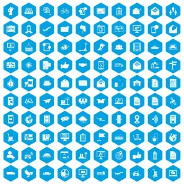 100 post and mail icons set blue Illustration