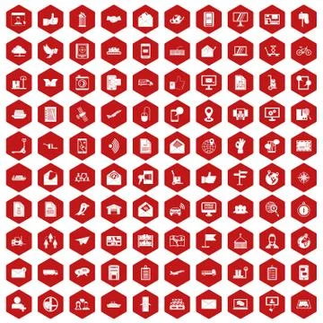 100 post and mail icons hexagon red Stockillustratie